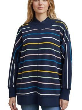 Talbots Navy Multicolor Striped V-Neck Pullover Size Large Sweatshirt